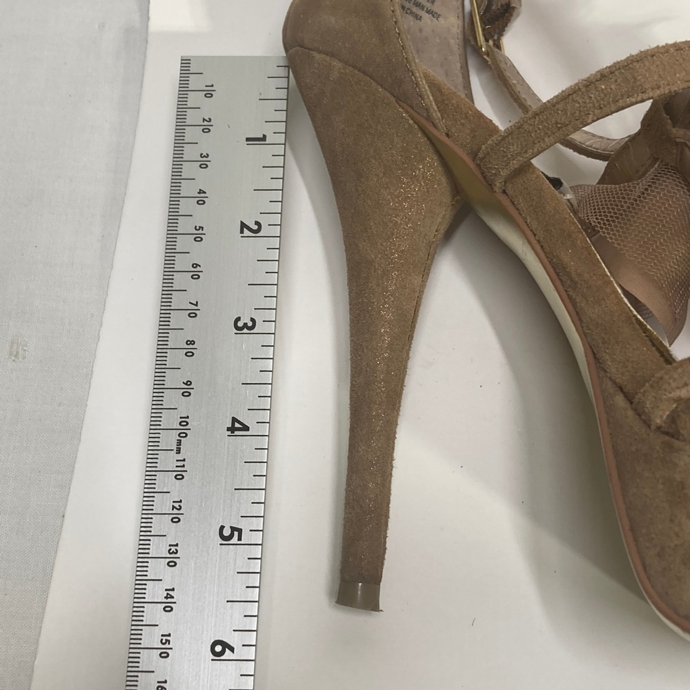 Steve Madden Vinitta Taupe Suede Tulle Ruffle Platform Stiletto Heels Mens 7.5M - Picture 12 of 16